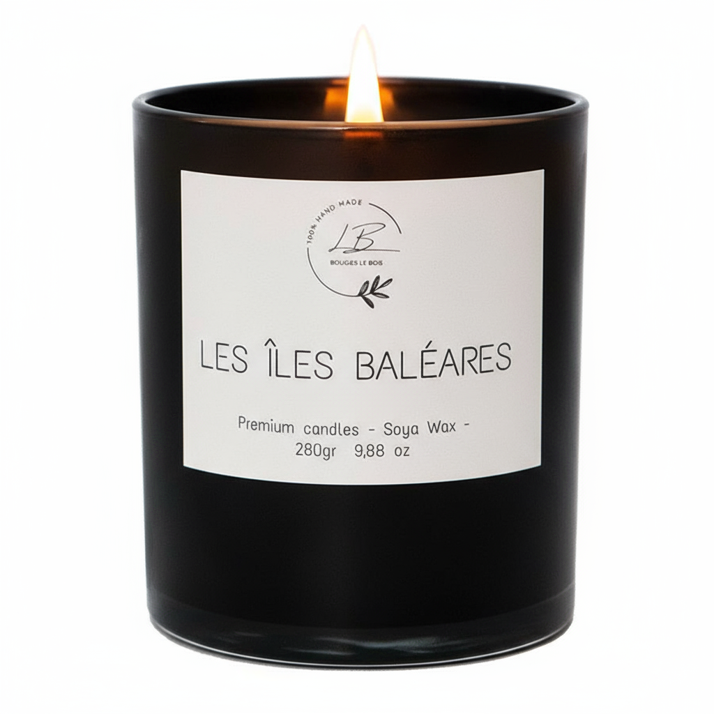 Vela Aromática Les Ïles Baleares con la mecha de madera encendida