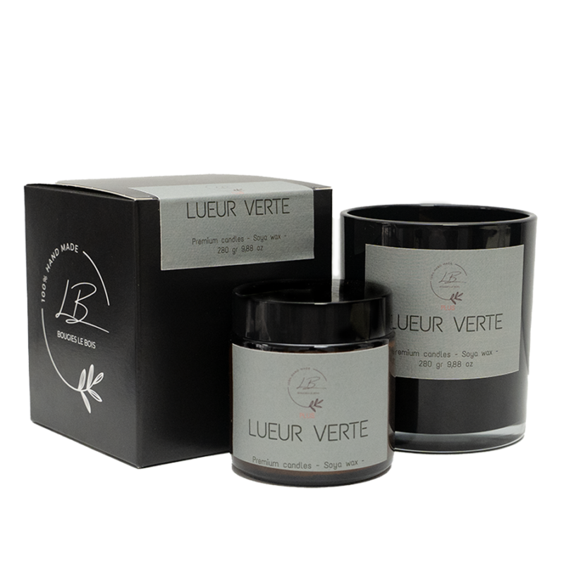 Vela aromática artesanal de bergamota Lueur Verte en cera de soja por Bougies Le Bois