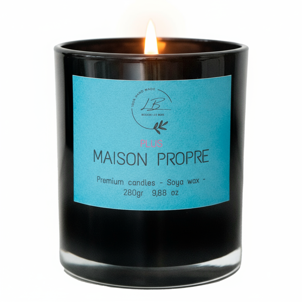 Vela Aromática Maison Propre con el pabilo encendido