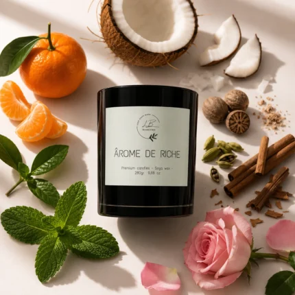 Vela Aromática Arome De Riche con sus ingredientes