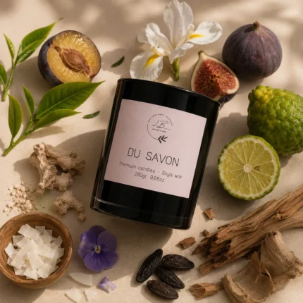 Vela aromática Du Savon con sus ingredientes