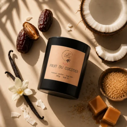 Vela Fruit Du Cocotier con ingredientes sobre una mesa