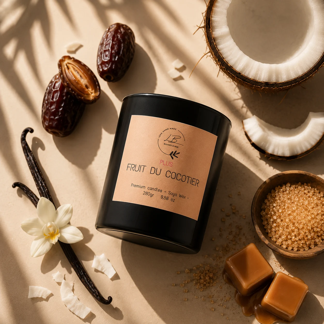 Vela Fruit Du Cocotier con ingredientes Vela Fruit Du Cocotier con ingredientes sobre una mesa
