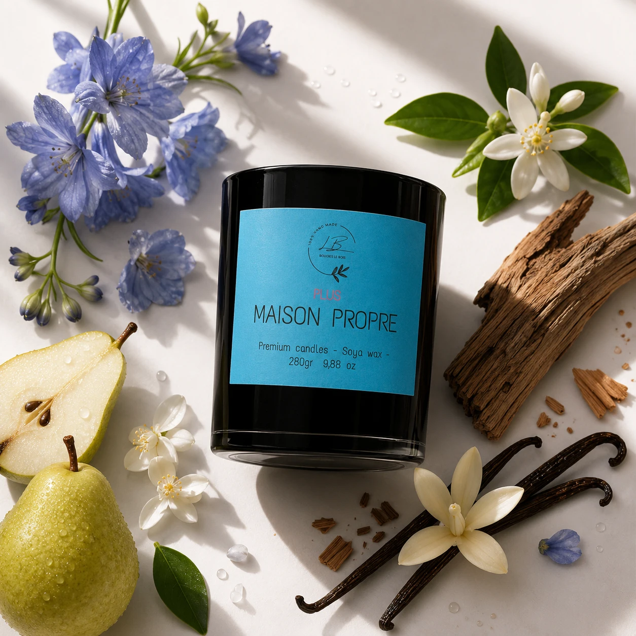 Vela Maison Propre con ingredietes Vela Aromática Maison Propre con sus ingredientes