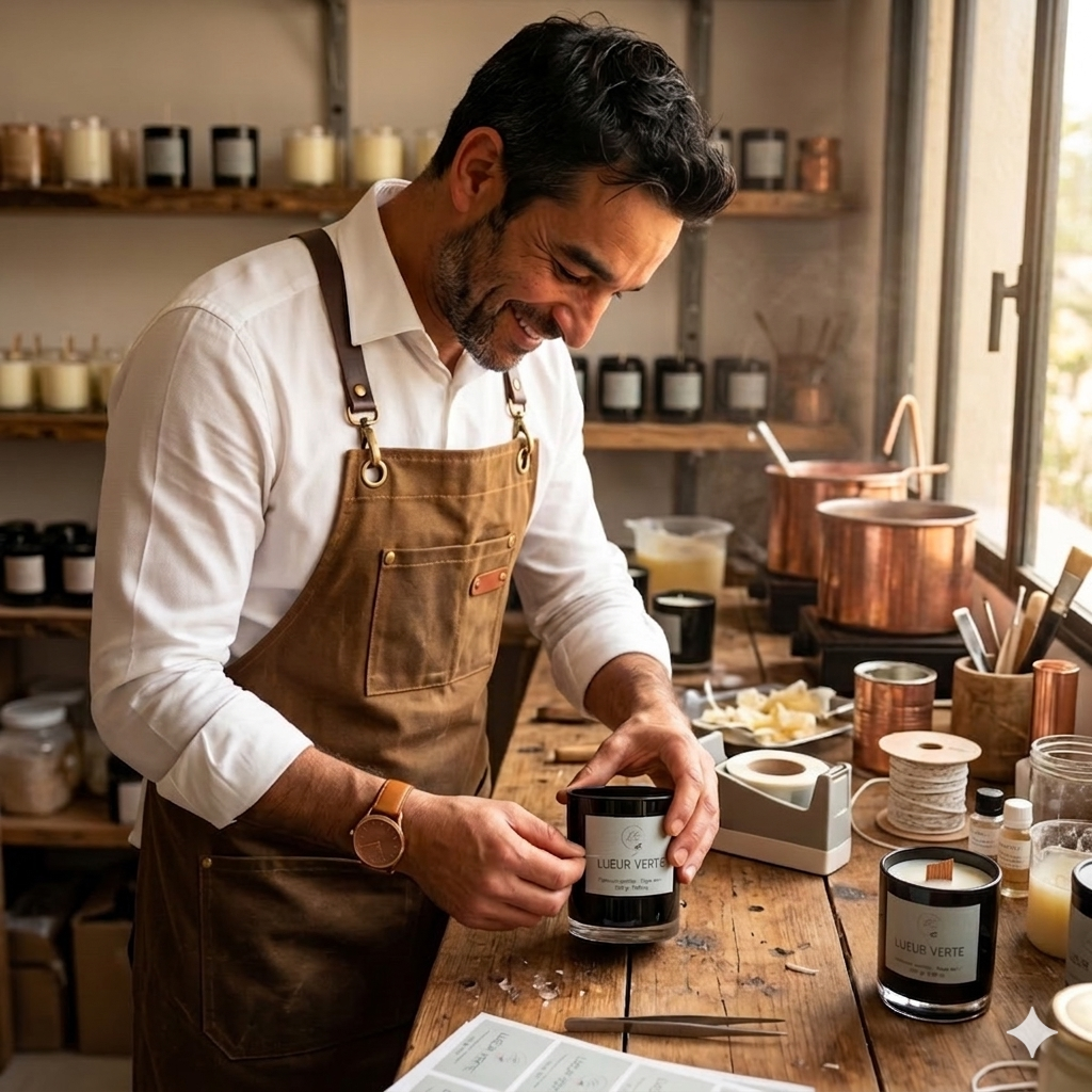 Etiquetando-velas-de-cera-de-soja-natural