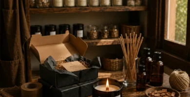 Vela sin tóxicos encendida en medio del taller de Bougies Le Bois