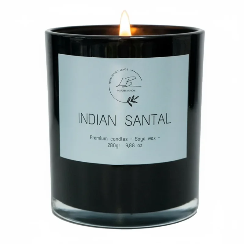 Vela aromática Indian Santal con vaso negro de cristal