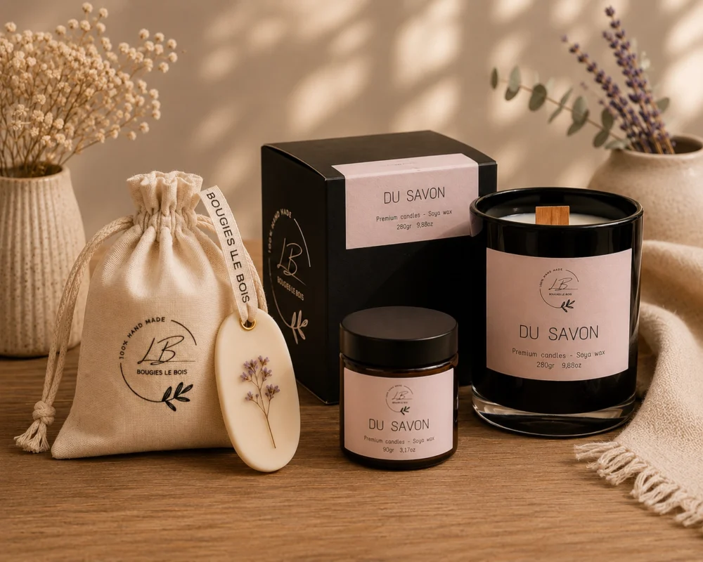 Conjunto de las velas de soja artesanales de la variante "Du Savon"