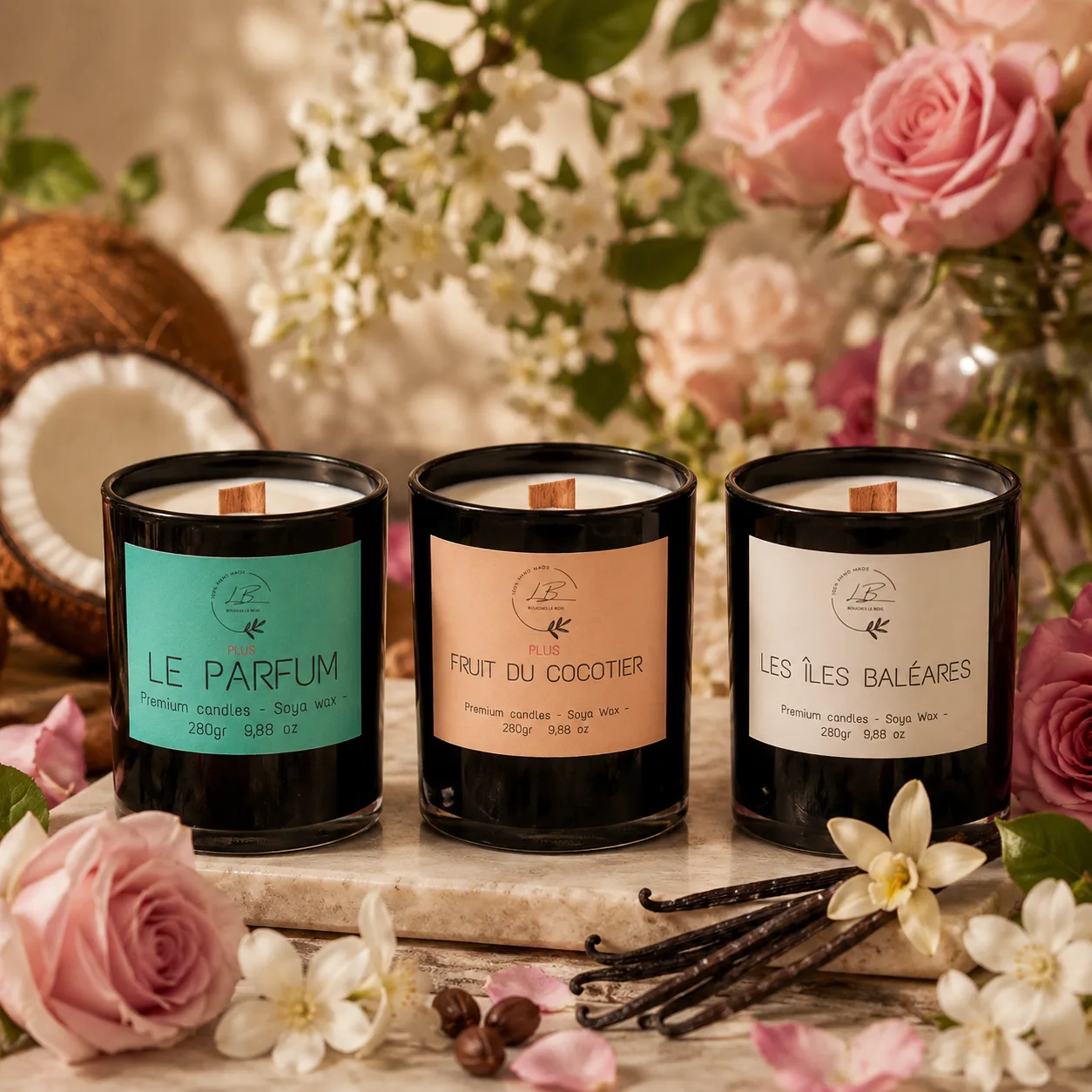 3 Velas aromáticas florales y dulces
