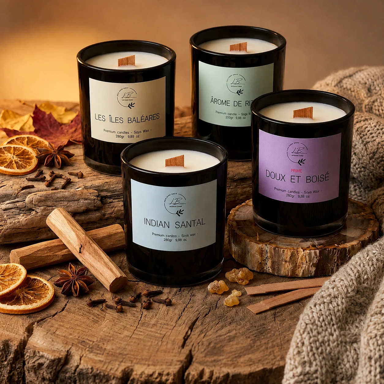 4 Velas aromáticas amaderadas y cálidas